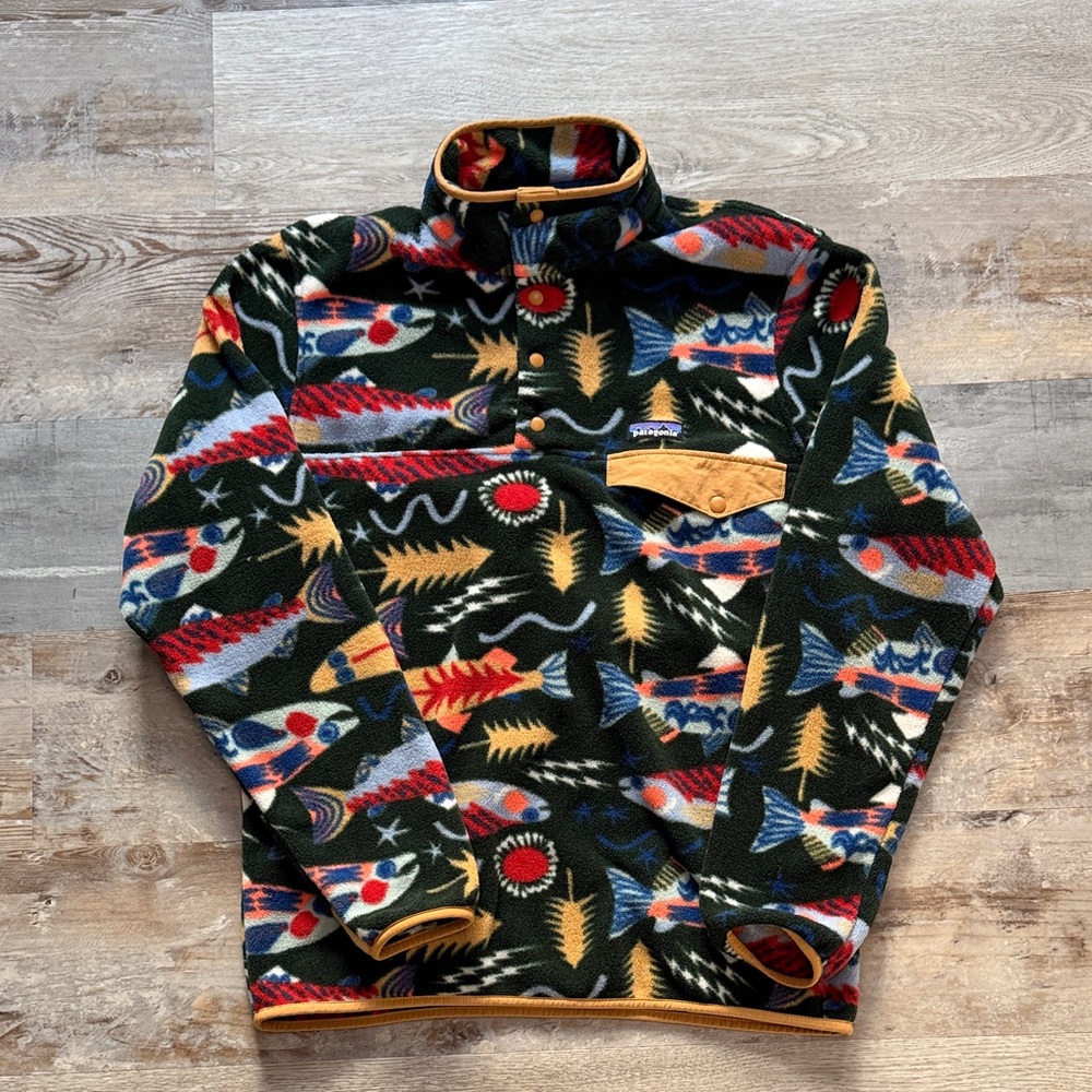 Patagonia Men's Patterned Fleece Jacket - Black, Red, Blue, Yellow